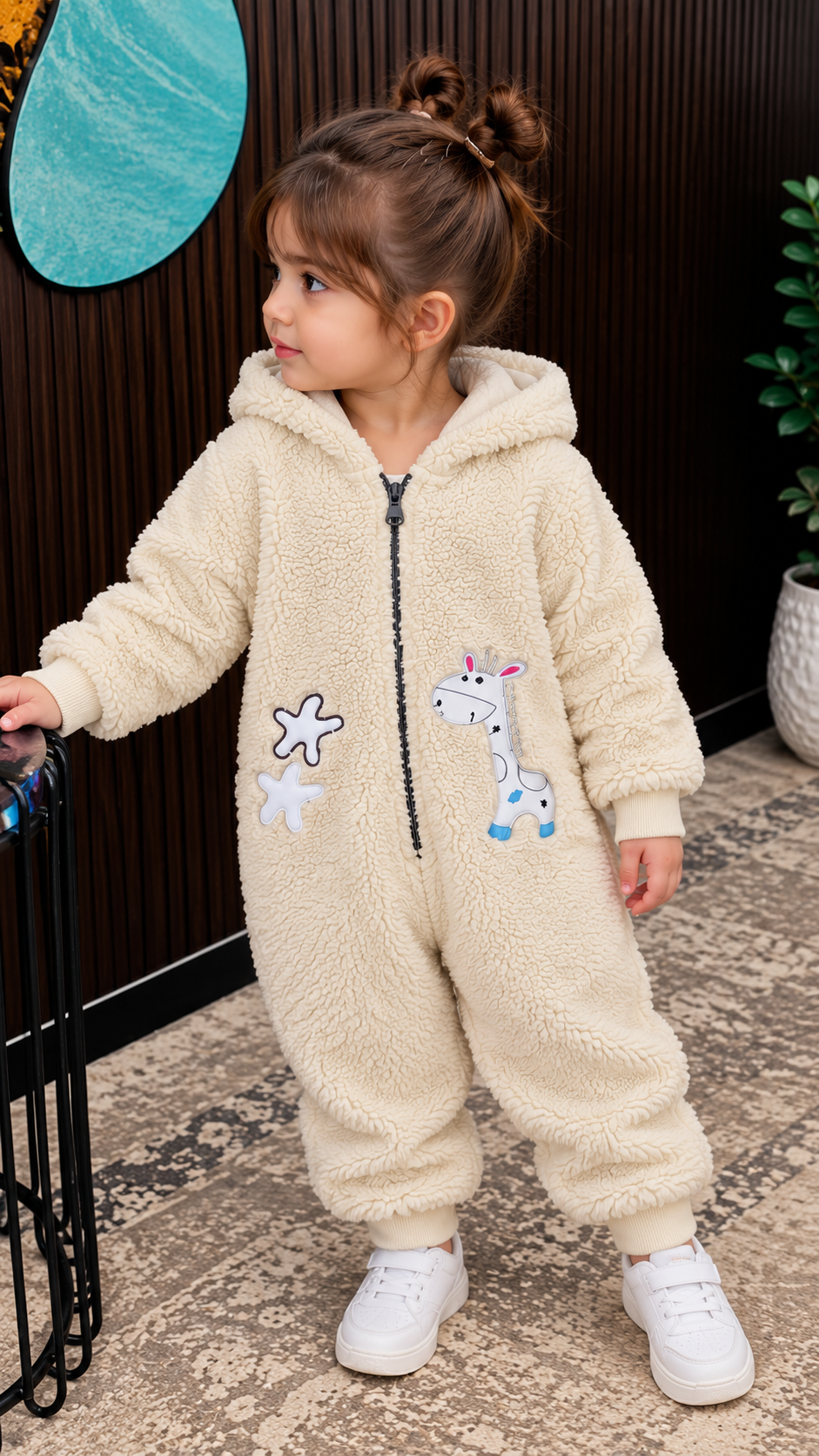 Baby WHITE Teddy Fleece Hooded ROMPER