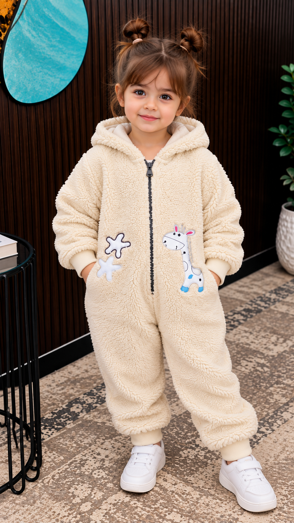Baby WHITE Teddy Fleece Hooded ROMPER