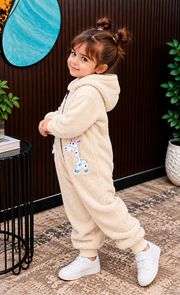 Baby WHITE Teddy Fleece Hooded ROMPER