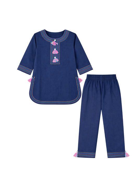 Girls Signature Navy blue 2-Piece Kurta Set