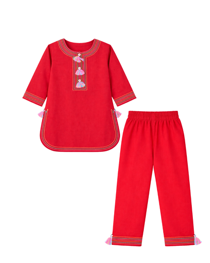 Signature Red Embroidered Girls Suit –  2PC Kurta Set