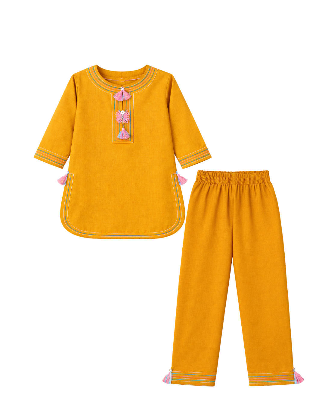 Girls Signature Mustard Embroidered 2-PC Kurta Set