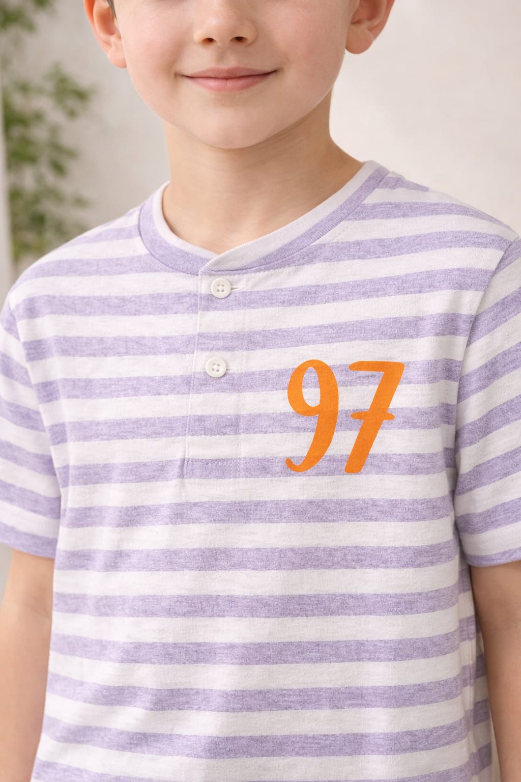 Lavender Stripe Kids Henley T-Shirt with 97 Print