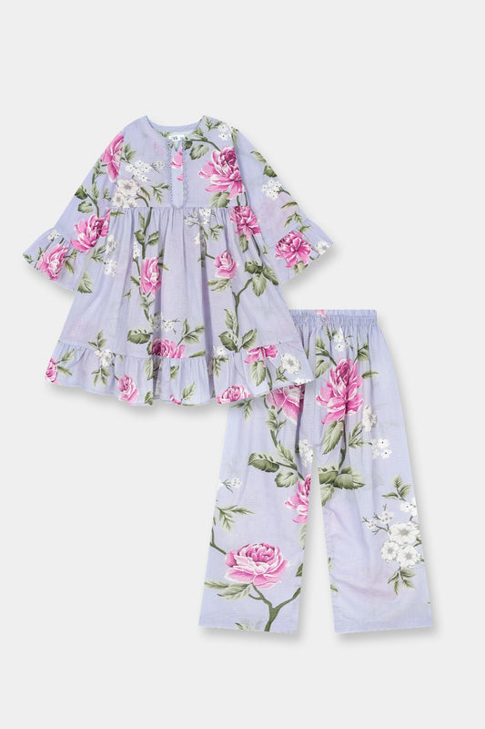 Luxury Floral Lavender Girls 2pc Outfit Set Charm
