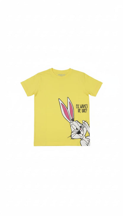 Girls Yellow Bugs Bunny Graphic Cotton T-Shirt
