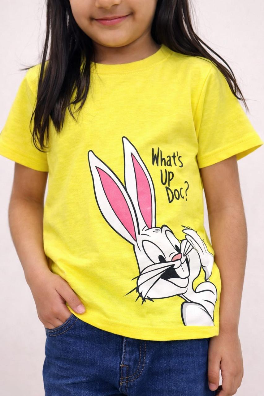 Girls Yellow Bugs Bunny Graphic Cotton T-Shirt