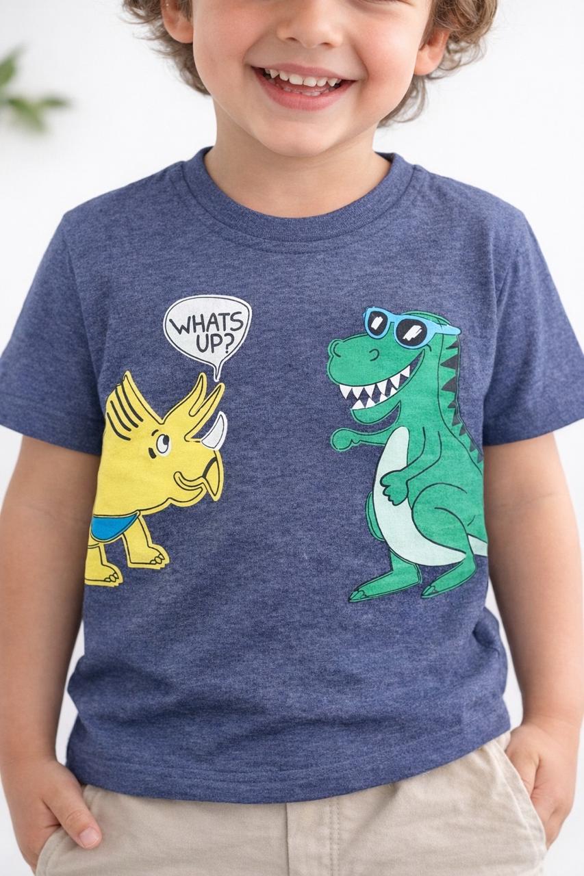 Boys Blue Dino Graphic Tee – Cute Kids T-Shirt