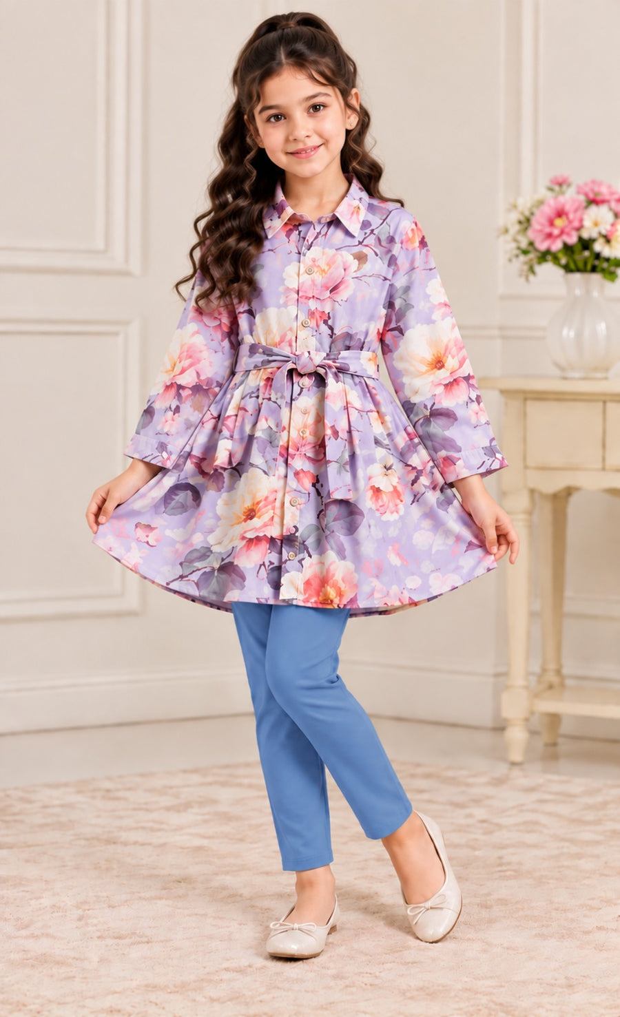 Lilac Floral Belted TUNIC