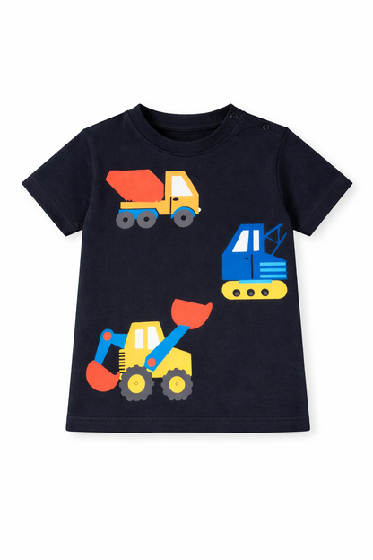 Premium Boys Black Trucks Graphic Casual T-Shirt