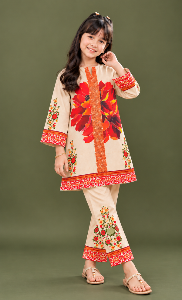 Beige & Red Printed