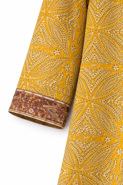 Girls Mustard Ethnic Pattern Cotton Kurta Shirt