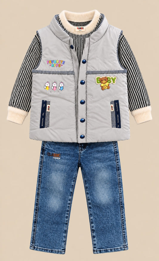 Boys Grey Puffer Jacket 3pc