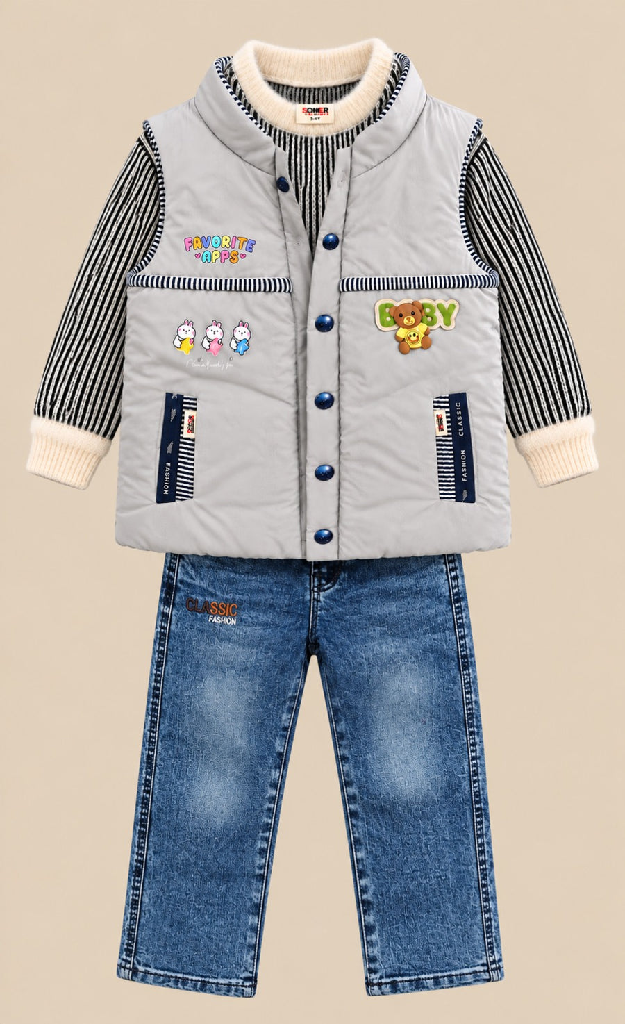 Boys Grey Puffer Jacket 3pc