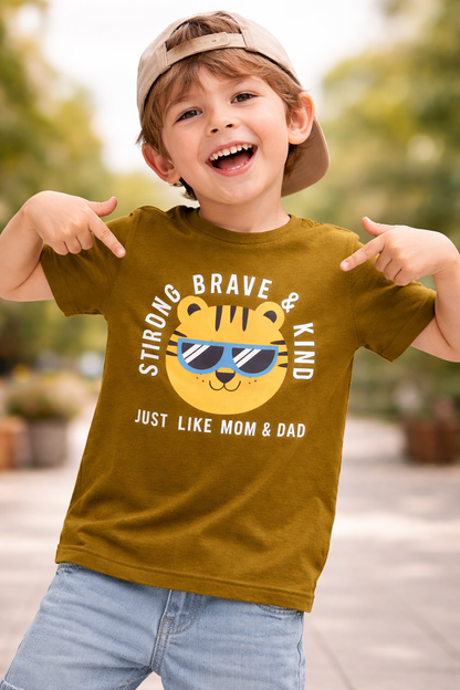 Boys Strong Brave Kind Tiger Graphic Cotton T-Shirt