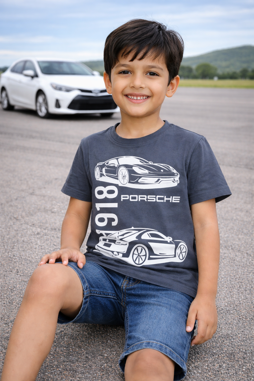 Boys Grey Porsche 918 Graphic Cotton T-Shirt