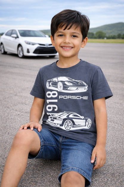 Boys Grey Porsche 918 Graphic Cotton T-Shirt