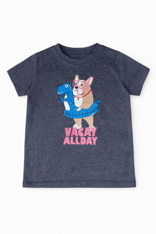 Vacay All Day Cartoon Dog Kids Casual T-Shirt