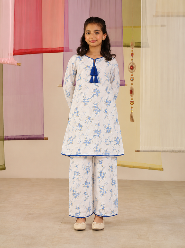 Blue Floral Tassel Suit