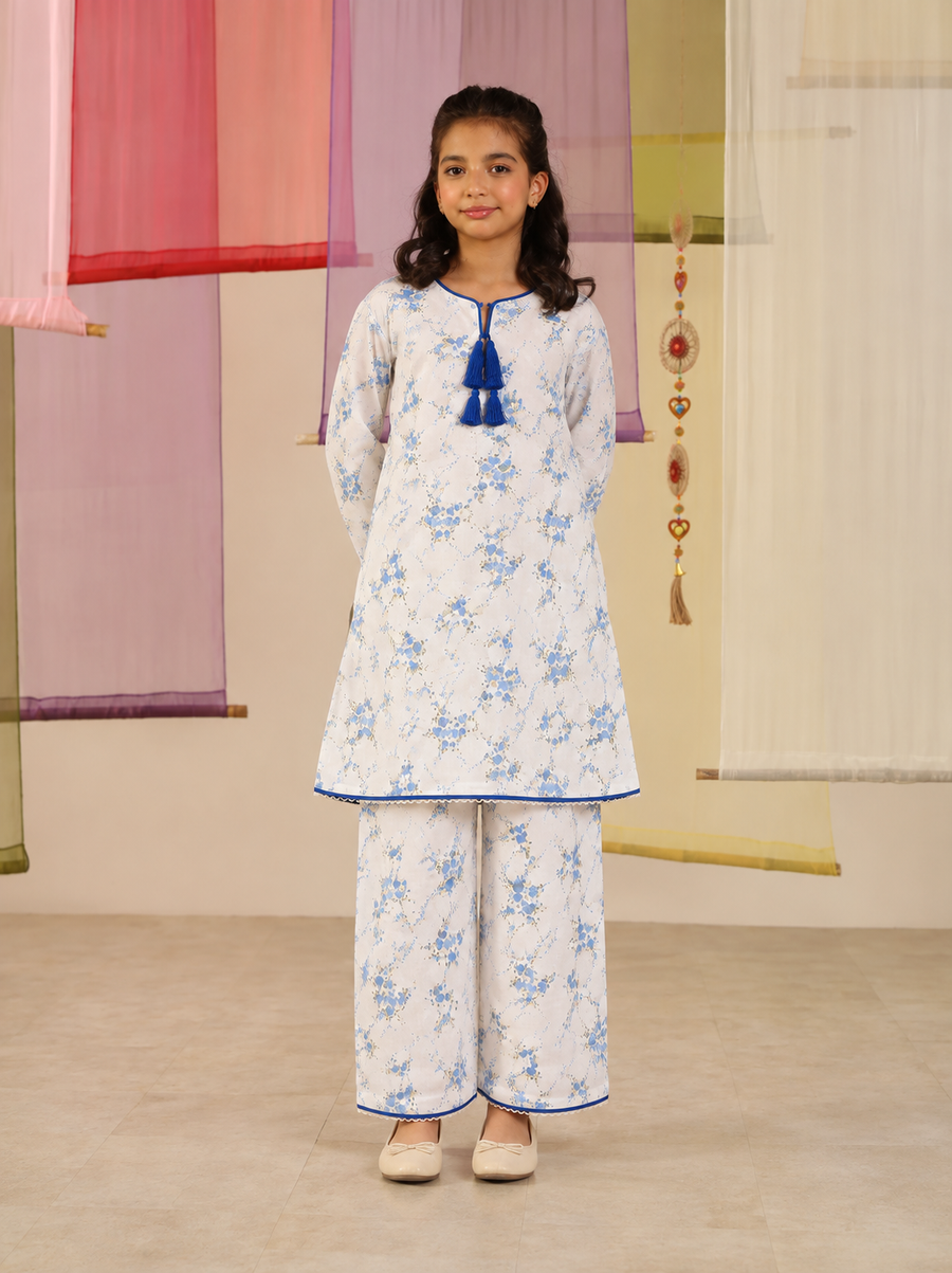 Blue Floral Tassel Suit