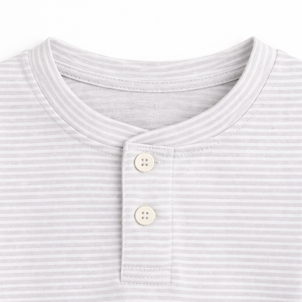 Boys white Striped Henley T-Shirt with 97 patch