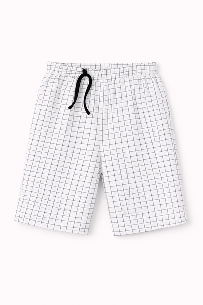 Boys White Cotton Grid Pocket Tee & Check Shorts set