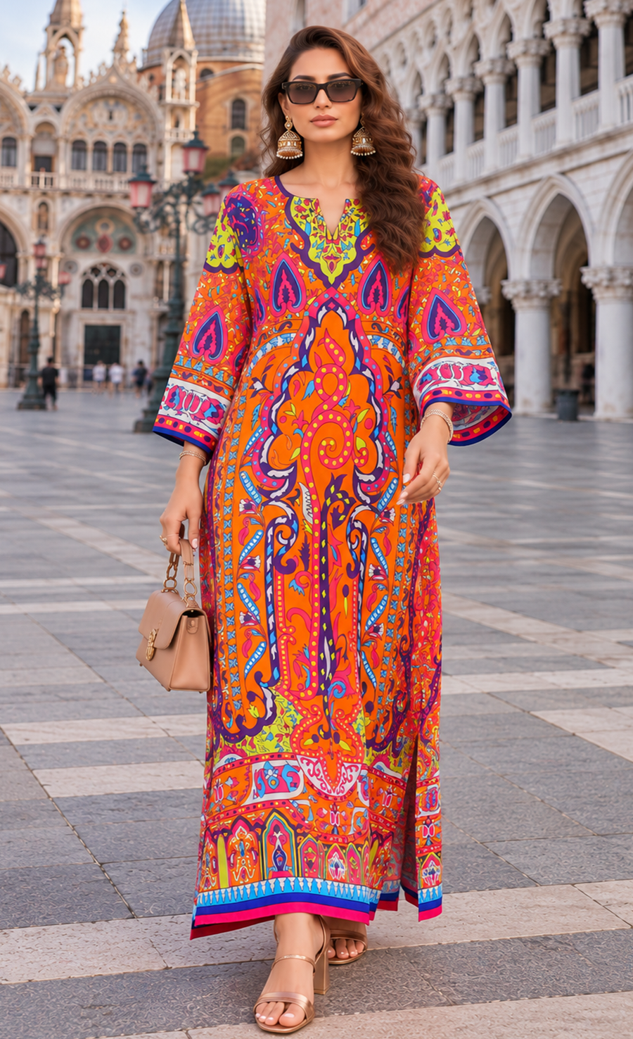 Vibrant Fiesta Printed Silk Kaftan
