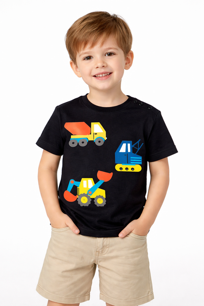 Premium Boys Black Trucks Graphic Casual T-Shirt