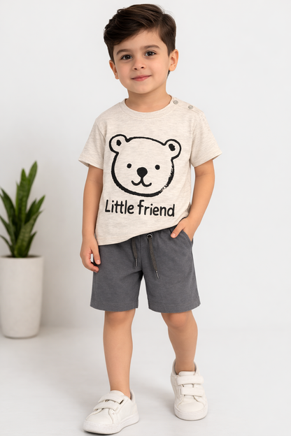Boys Striped Cotton T-Shirt with Shorts Set