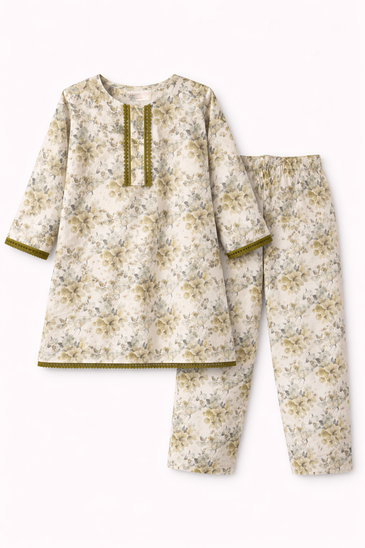 Girls Printed Floral Kurta Trouser Summer Outfit