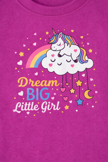 Little Girl Unicorn Print Cute Pink Kids T-Shirt