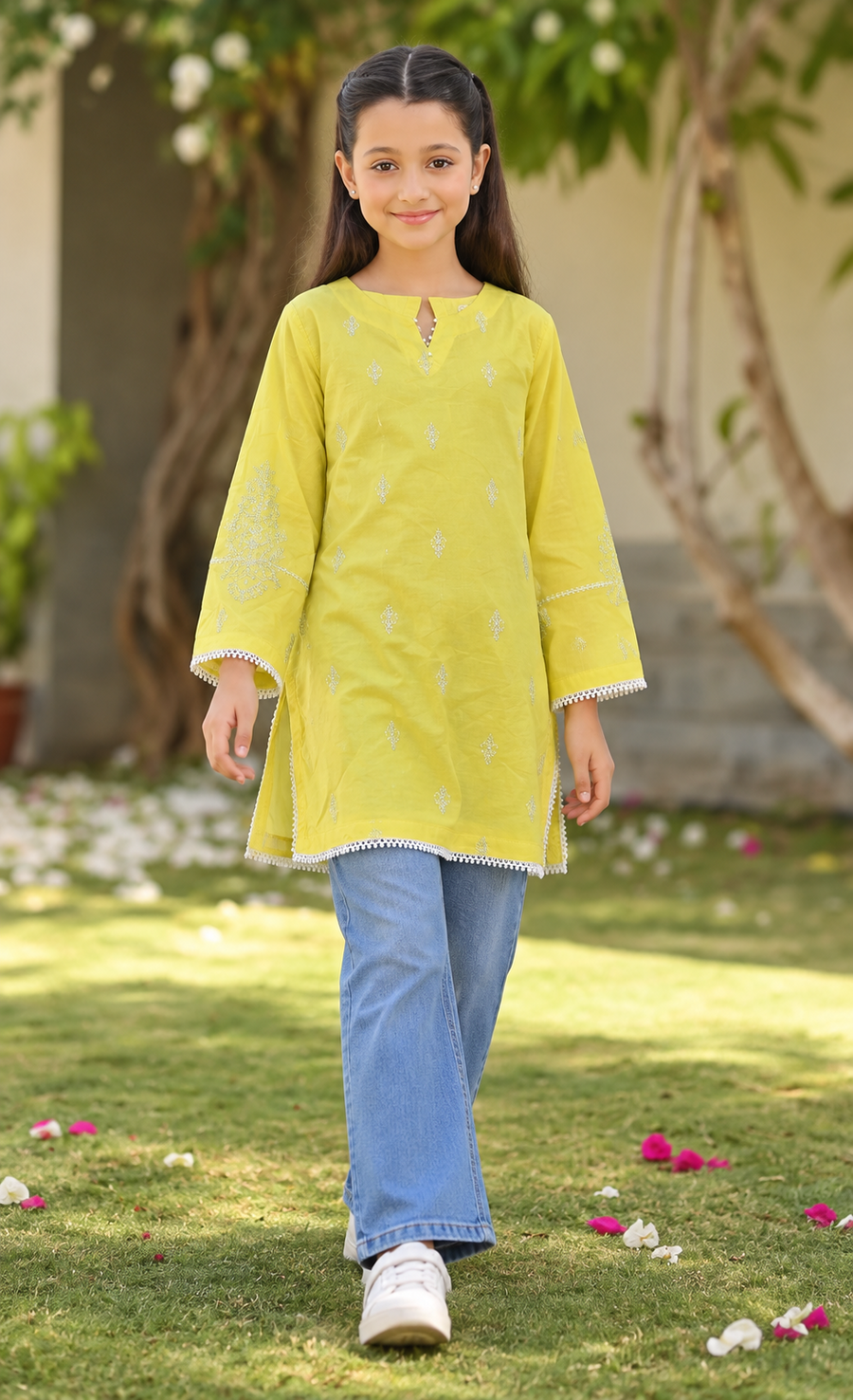 Lime Yellow Embroidered Tunic