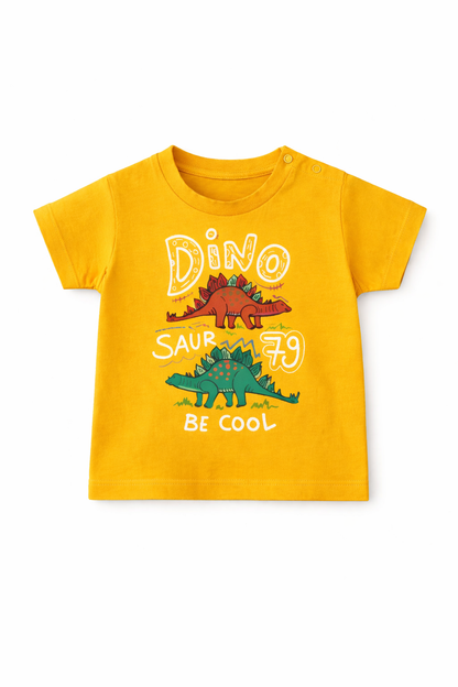 Boys Yellow Dinosaur Graphic Cotton Summer T-Shirt
