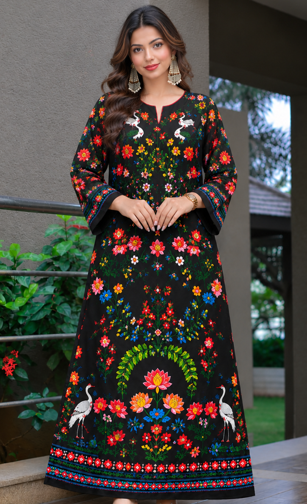 Midnight Bloom Floral Silk Kaftan
