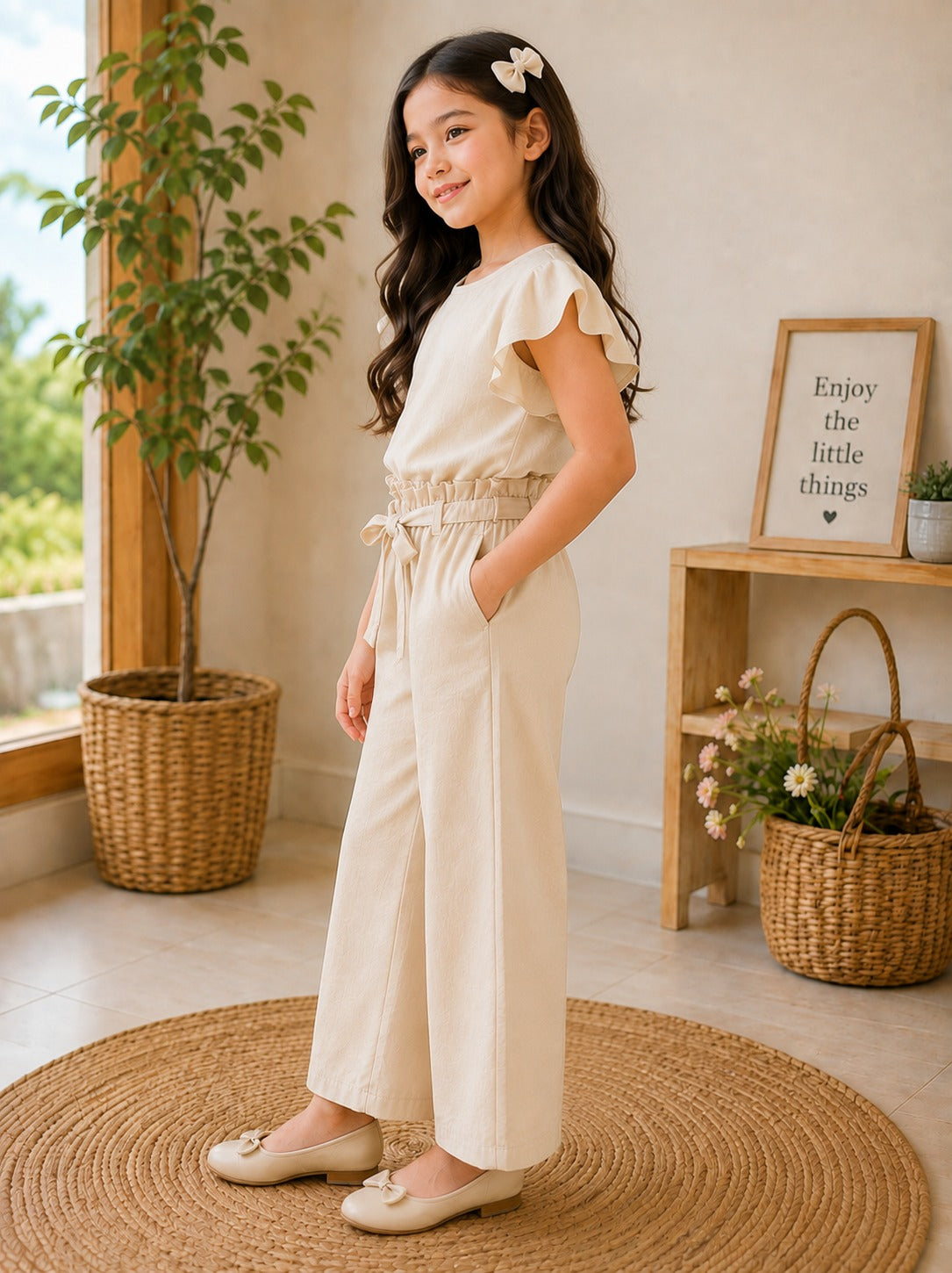 Ivory Belted Wide-Leg