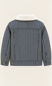 Kids Blue Striped Sherpa Denim Jacket