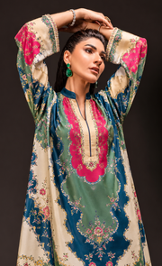 Emerald Elegance Multicolor Silk Kaftan
