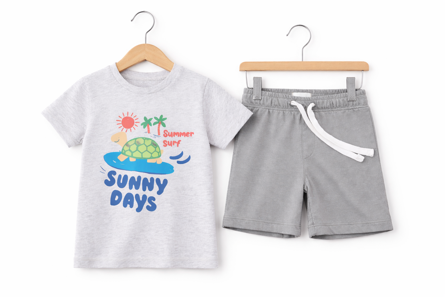 Boys Summer Turtle Graphic Cotton Shorts Set Outfit