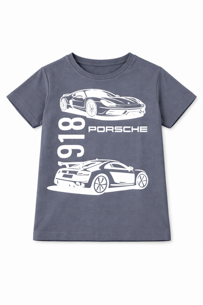 Boys Grey Porsche 918 Graphic Cotton T-Shirt