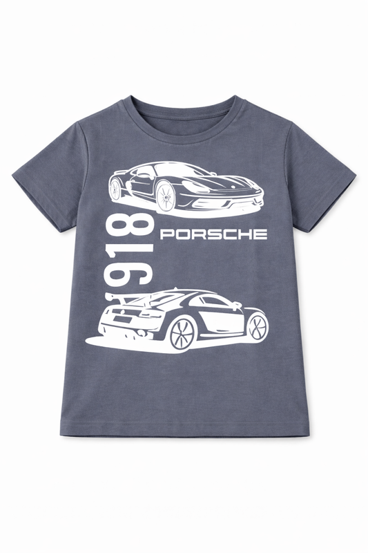 Boys Grey Porsche 918 Graphic Cotton T-Shirt