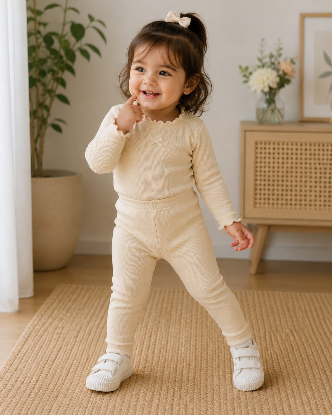 Cream Ribbed Leggings
