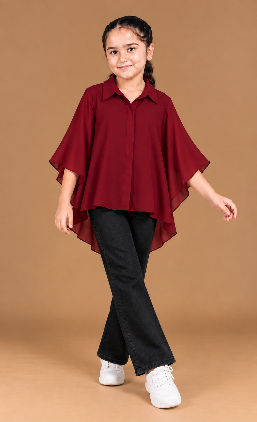 Maroon Layered Ruffle Sleeve Tunic