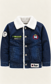 Kids Navy Blue Sherpa Denim Jacket