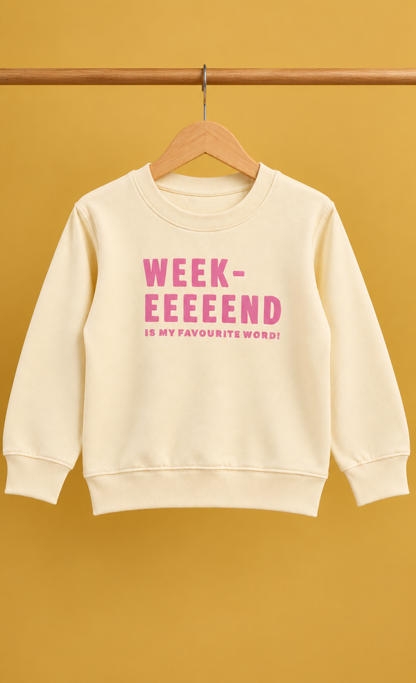 "Weekend Vibes" Cream Fleece Sweatshirt