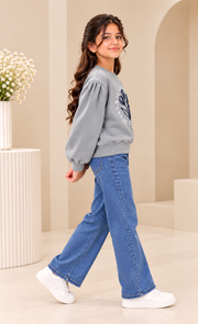 Grey Puff-Sleeve Sweatshirt