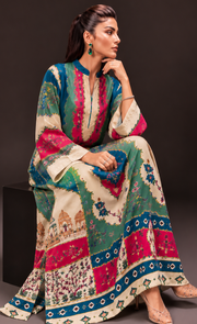 Emerald Elegance Multicolor Silk Kaftan