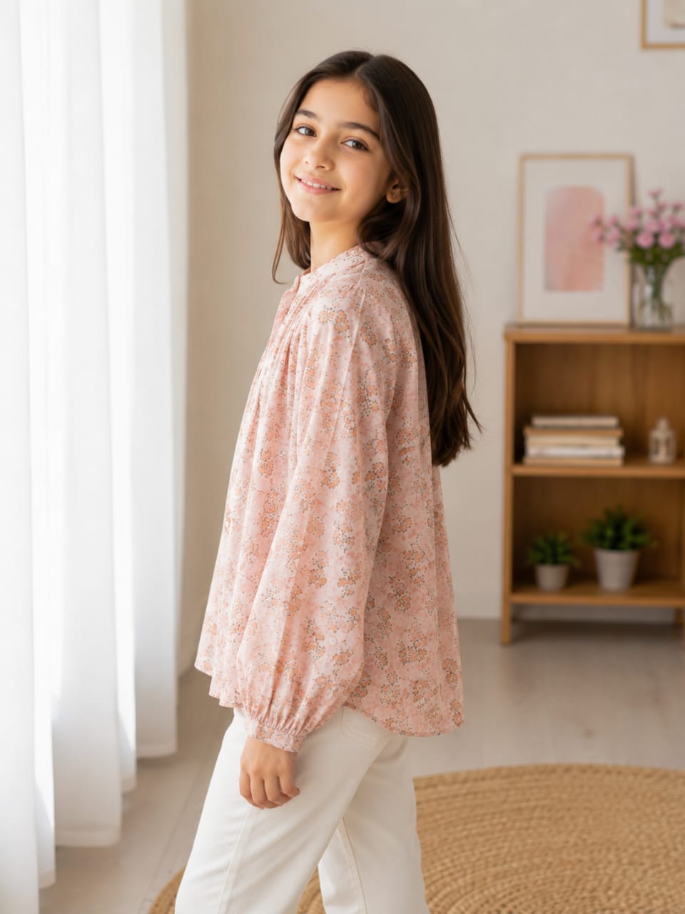 Blush Floral Gathered TOP