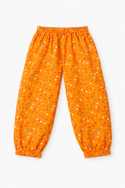 Kids Bright Orange Printed Kurta Pants Co-Ord