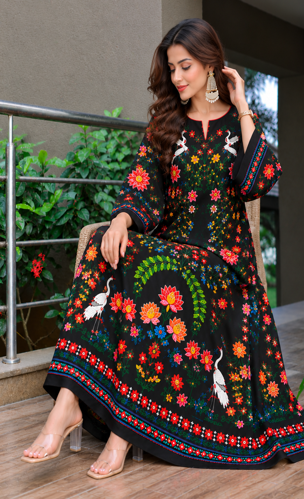 Midnight Bloom Floral Silk Kaftan