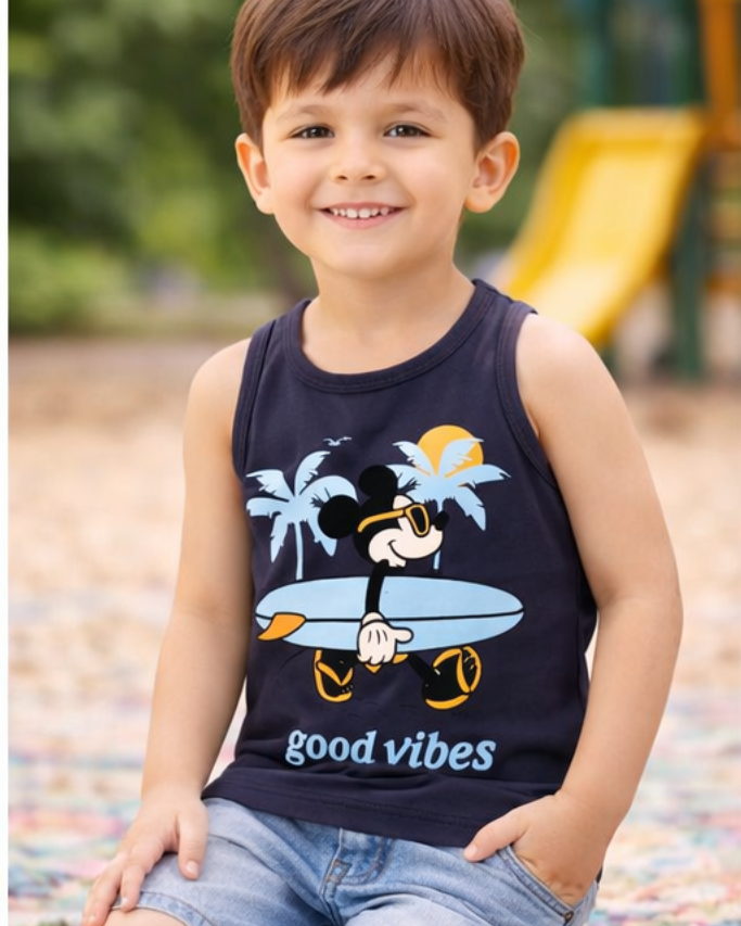 Boys Good Vibes Graphic Sleeveless Cotton Top