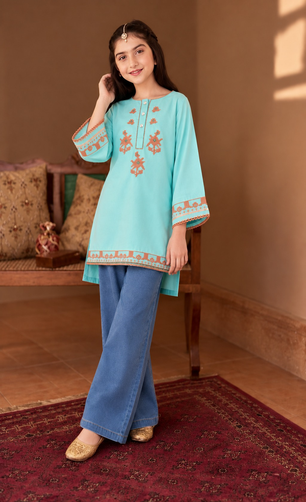 Aqua Blue Embroidered TOP